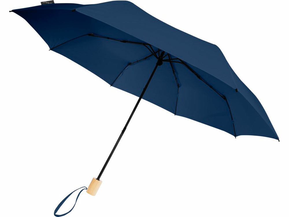 10914555&nbsp;2761.000&nbsp;Birgit, складной ветроустойчивой зонт диаметром 21 дюйм из переработанного ПЭТ, темно-синий&nbsp;164410