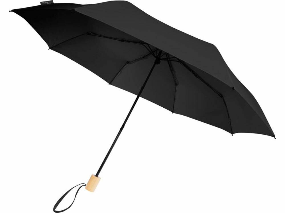 10914590&nbsp;2761.000&nbsp;Birgit, складной ветроустойчивой зонт диаметром 21 дюйм из переработанного ПЭТ, черный&nbsp;164411