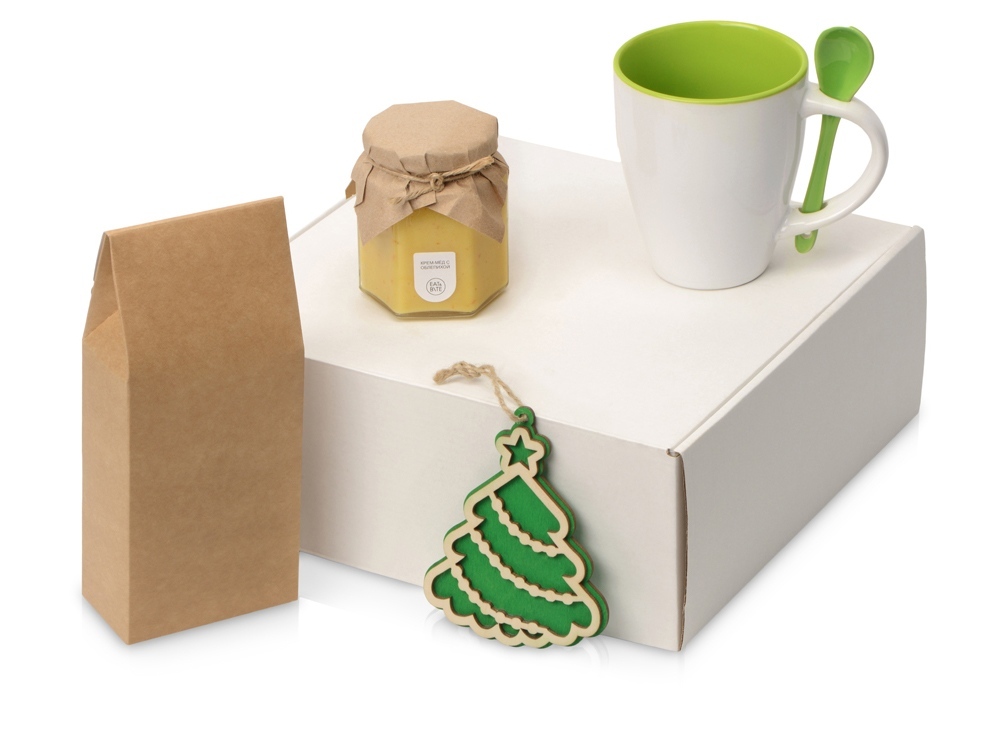 700353NY.03&nbsp;1277.160&nbsp;Подарочный набор с чаем, кружкой, медом и новогодней подвеской "Чайная церемония", зеленое яблоко&nbsp;163112