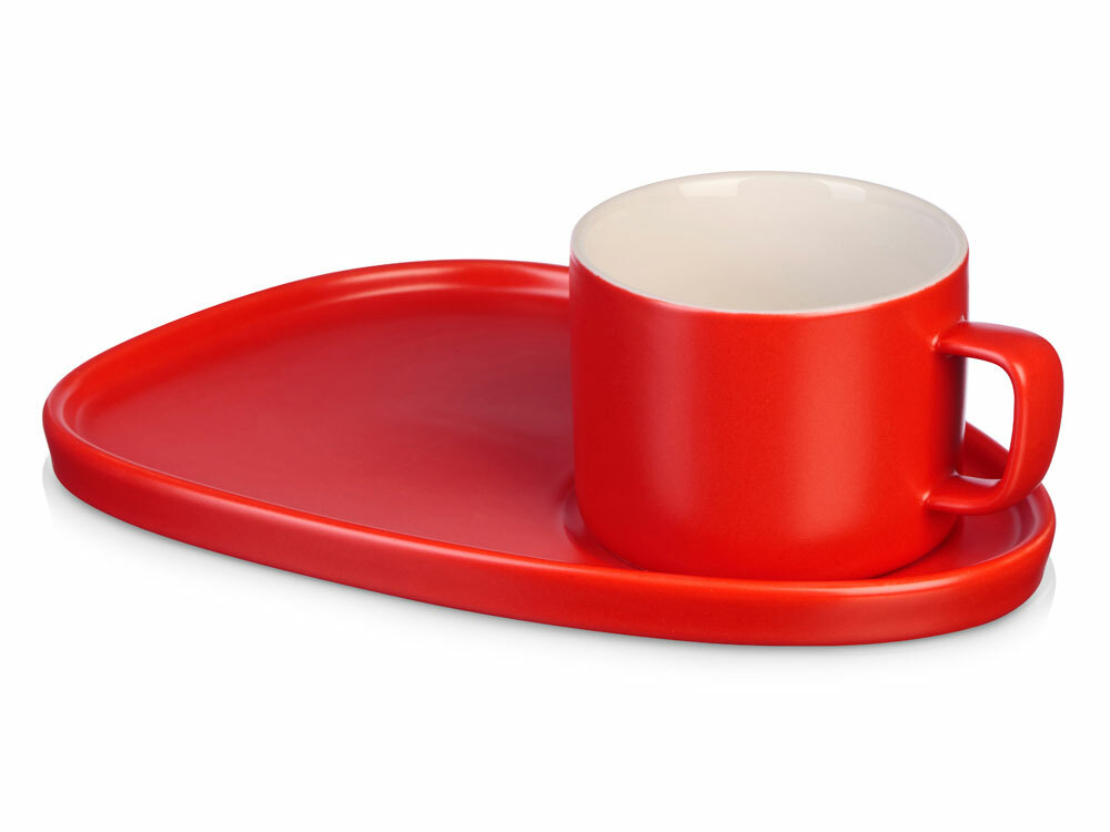 87140.01&nbsp;890.210&nbsp;Чайная пара "Brighton" : блюдце овальное, чашка, коробка, красный&nbsp;233787