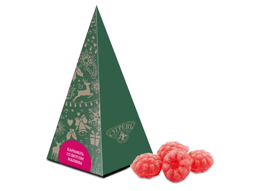 700571&nbsp;195&nbsp;Елка из картона с бронзовым новогодним паттерном с малиновым монпансье, 50 г.&nbsp;272805