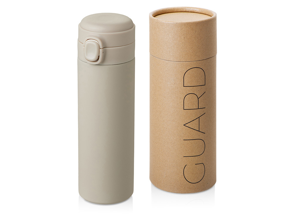 827549W&nbsp;1825.23&nbsp;Вакуумная термокружка Waterline c кнопкой «Guard», 400 мл, тубус, бежевый&nbsp;282086