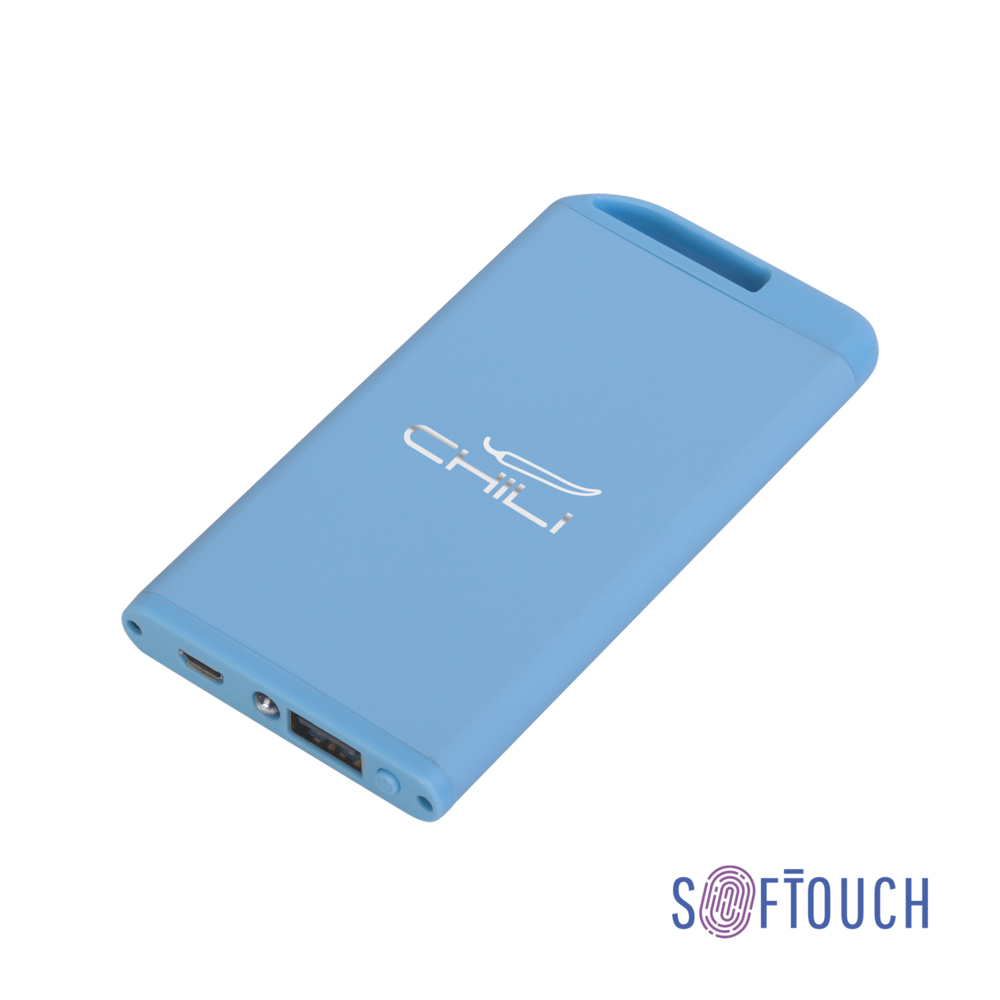 6871-22&nbsp;999&nbsp;Зарядное устройство "Theta" с фонариком, 4000 mAh, покрытие soft touch голубой&nbsp;144577